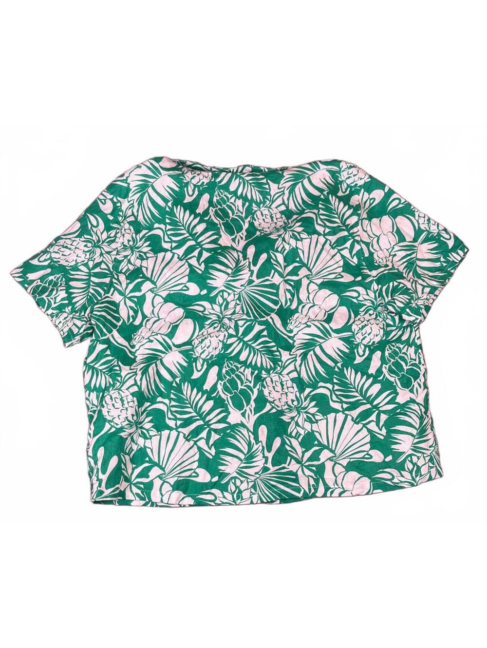 Nicole Miller New York Green and White Linen Button-Up Shirt, Size M - Picture 7 of 7